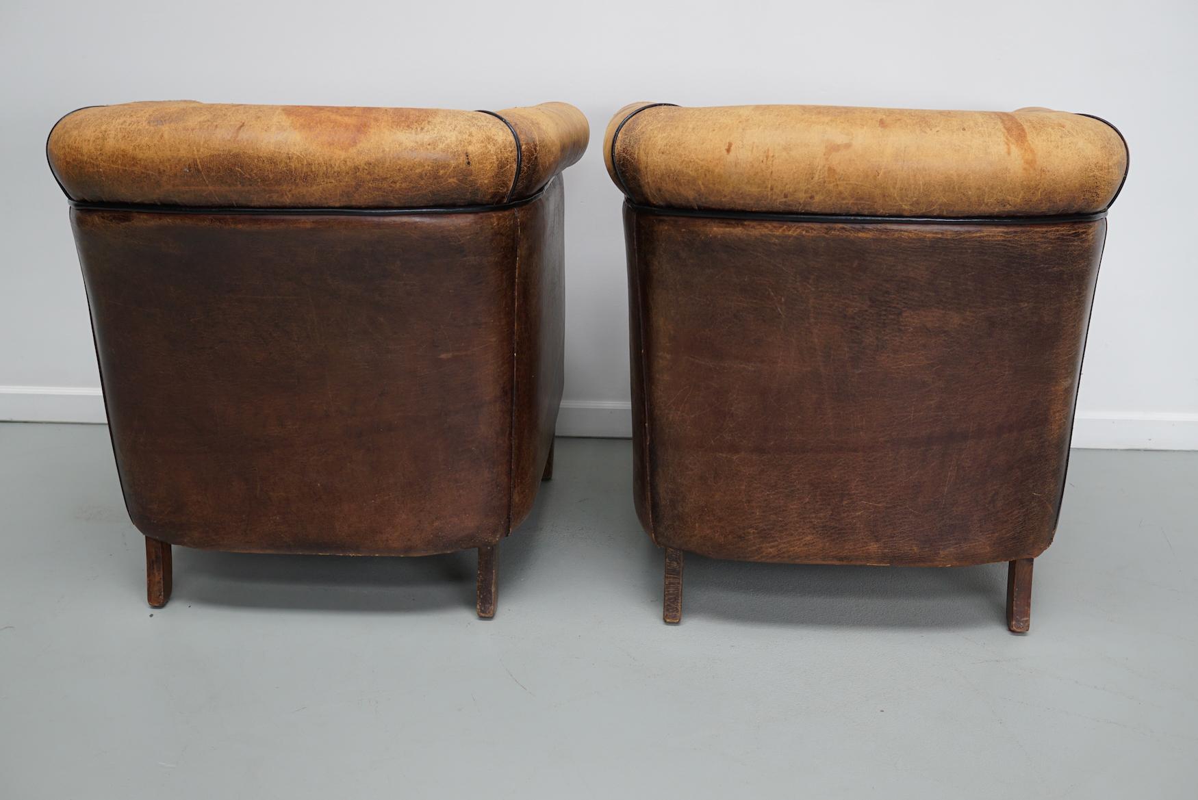 Vintage Dutch Cognac Colored Leather Club Chair, Set of 2 For Sale 9
