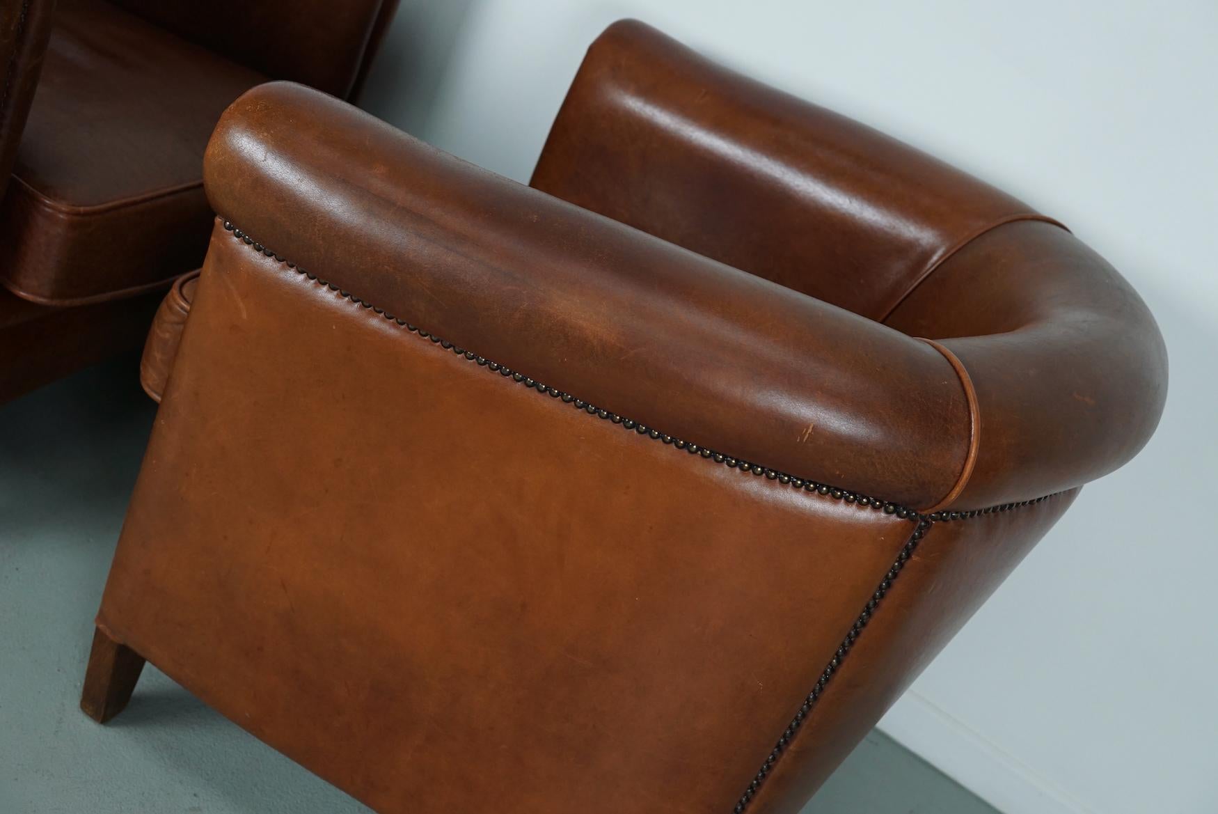 Vintage Dutch Cognac Colored Leather Club Chair, Set of 2 10