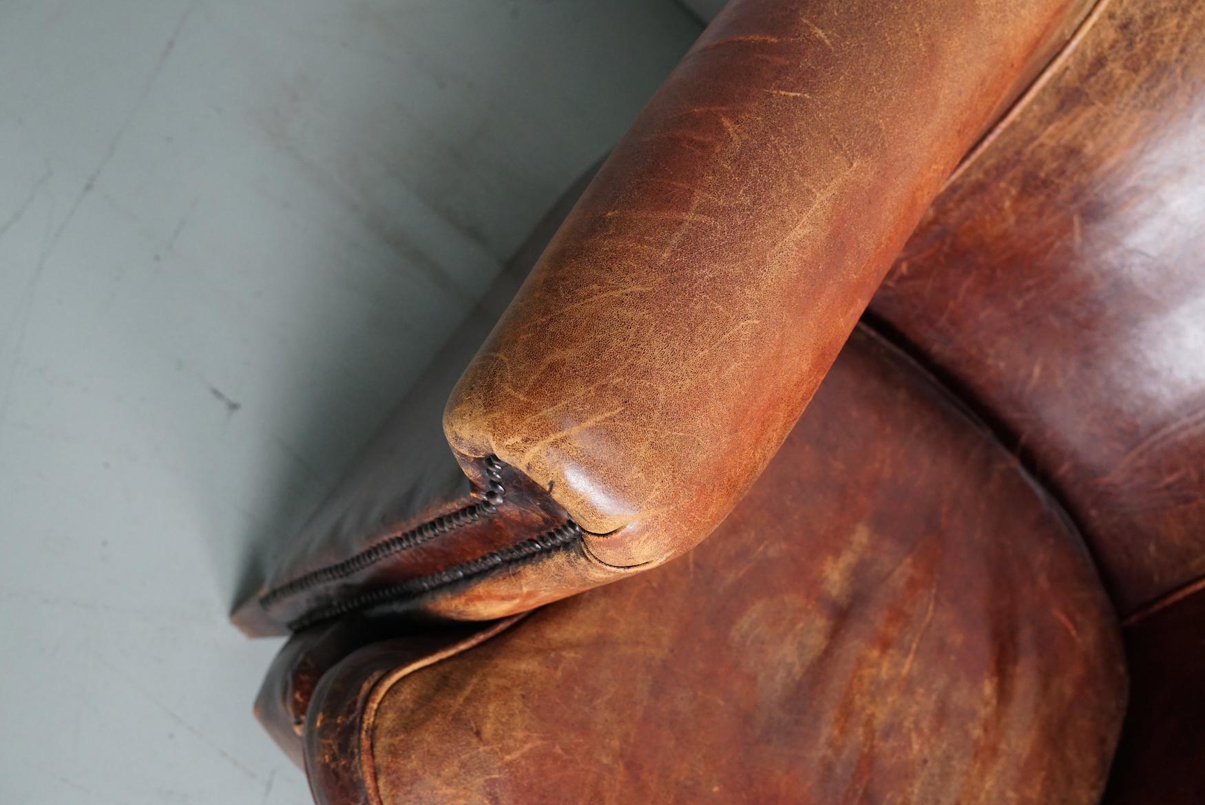 Vintage Dutch Cognac Colored Leather Club Chair, Set of 2 For Sale 9