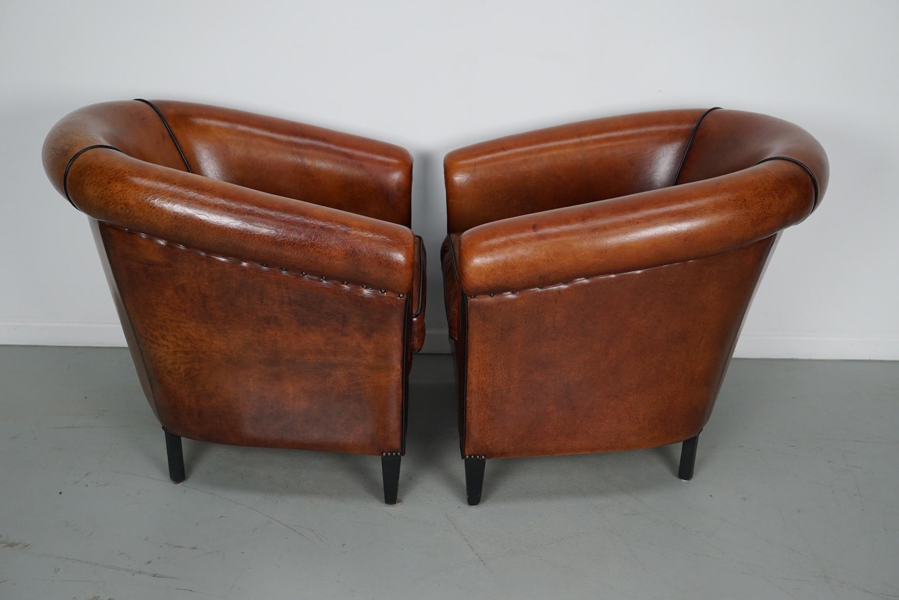 Vintage Dutch Cognac Colored Leather Club Chair, Set of 2 10