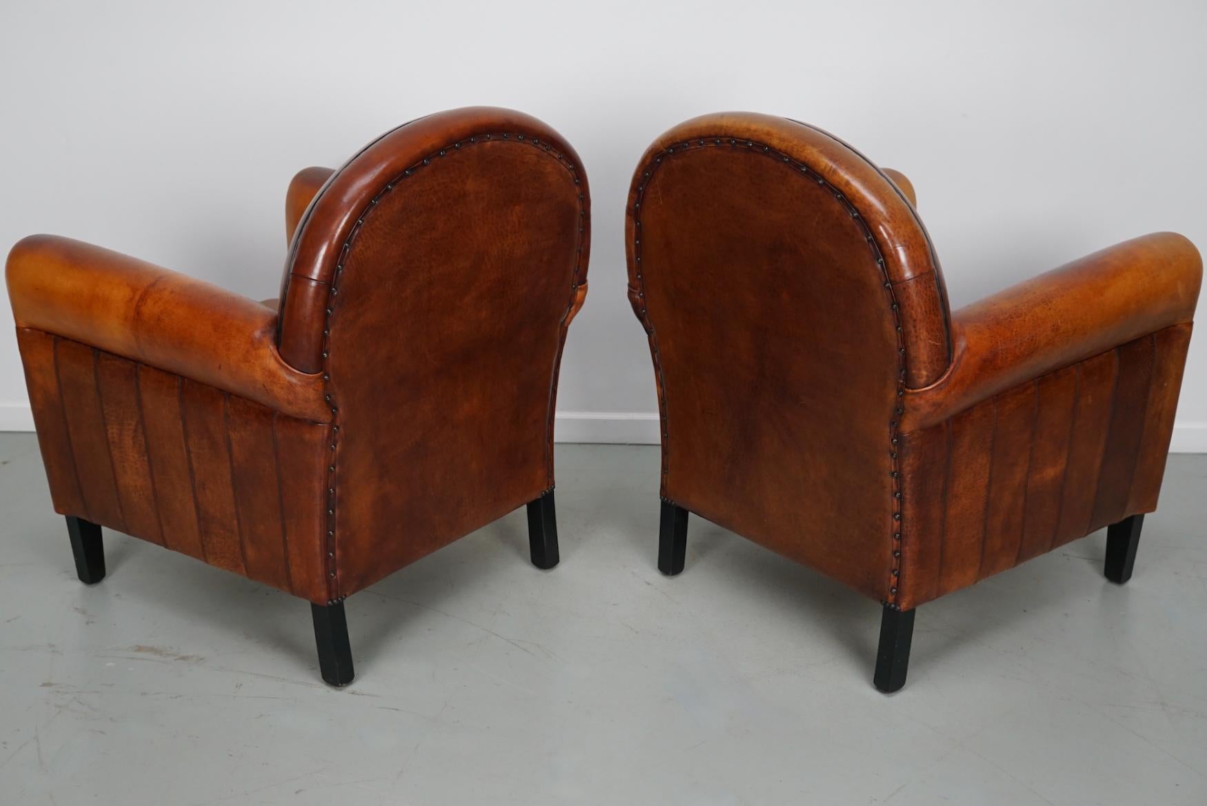 Silla Club Vintage holandesa de cuero color coñac, juego de 2 en venta 8