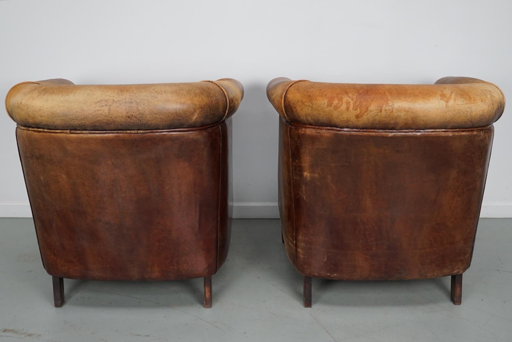 Vintage Dutch Cognac Colored Leather Club Chair, Set of 2 10