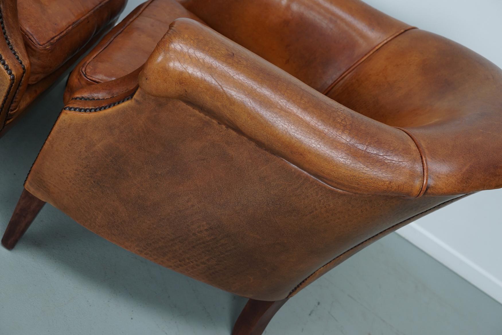 Fauteuil club néerlandais vintage en cuir de couleur cognac, lot de 2 8