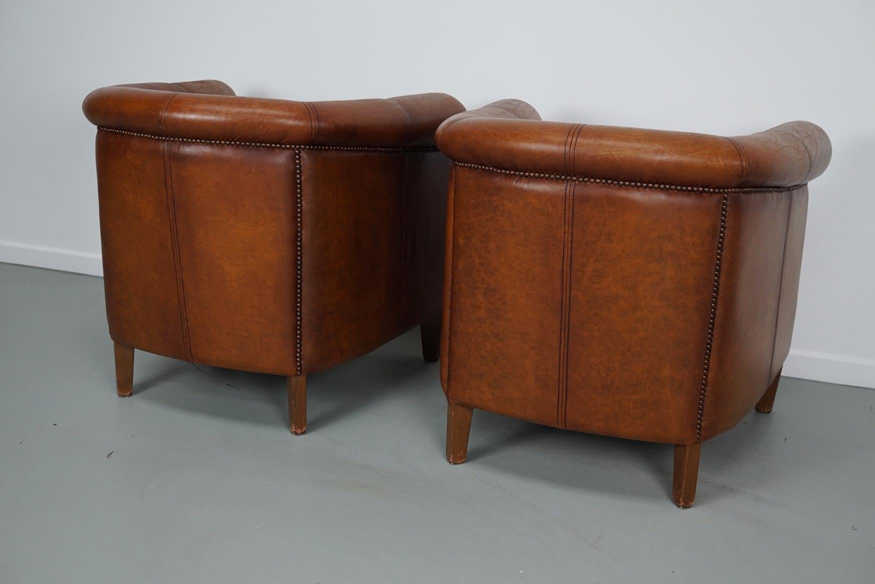 holländischer Cognacfarbener Clubsessel aus Leder, 2er-Set im Angebot 9