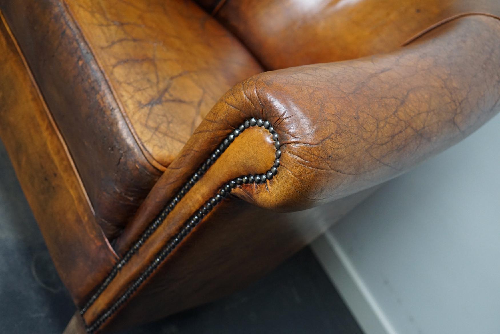 Vintage Dutch Cognac Colored Leather Club Chair, Set of 2 9