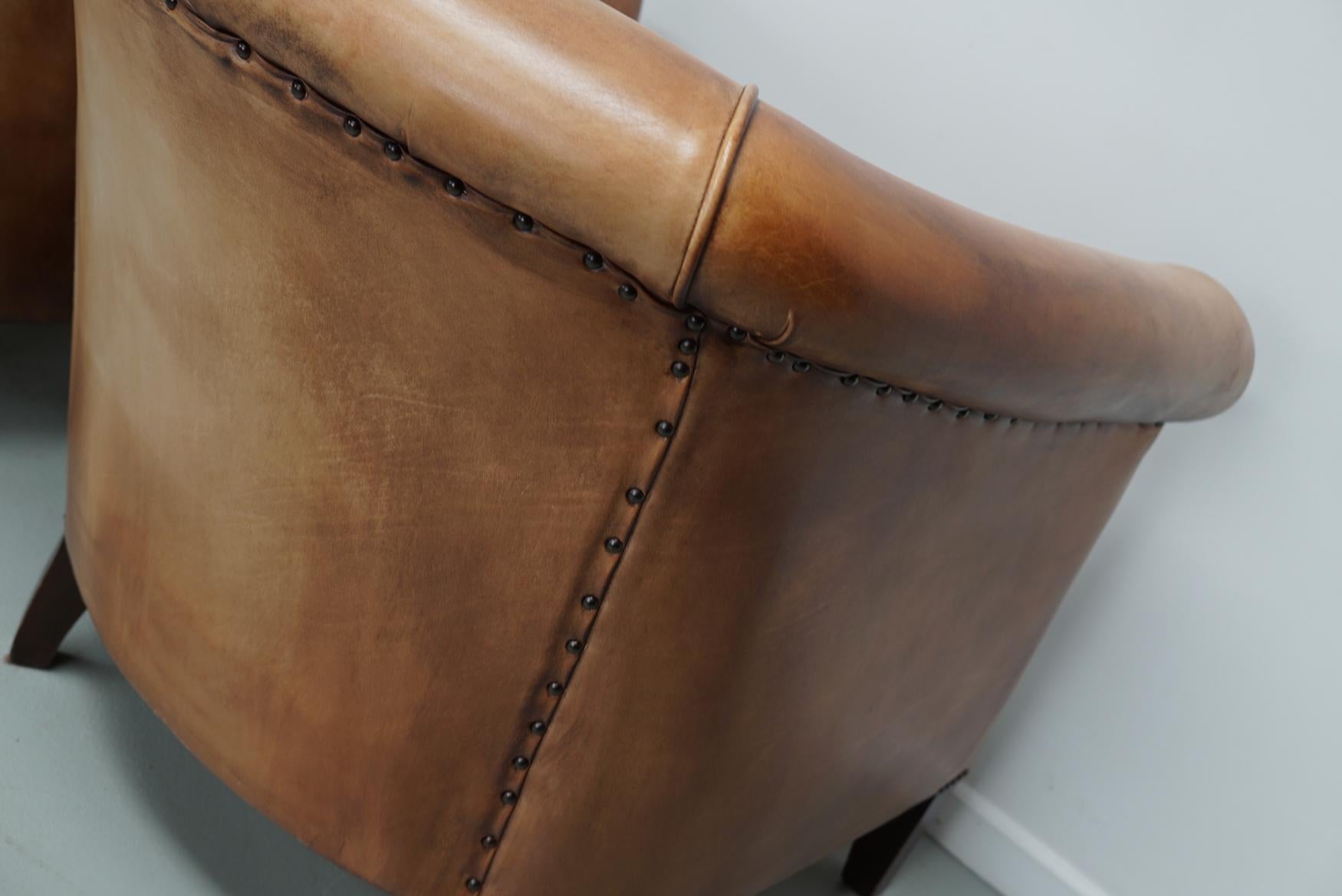 Vintage Dutch Cognac Colored Leather Club Chair, Set of 2 11