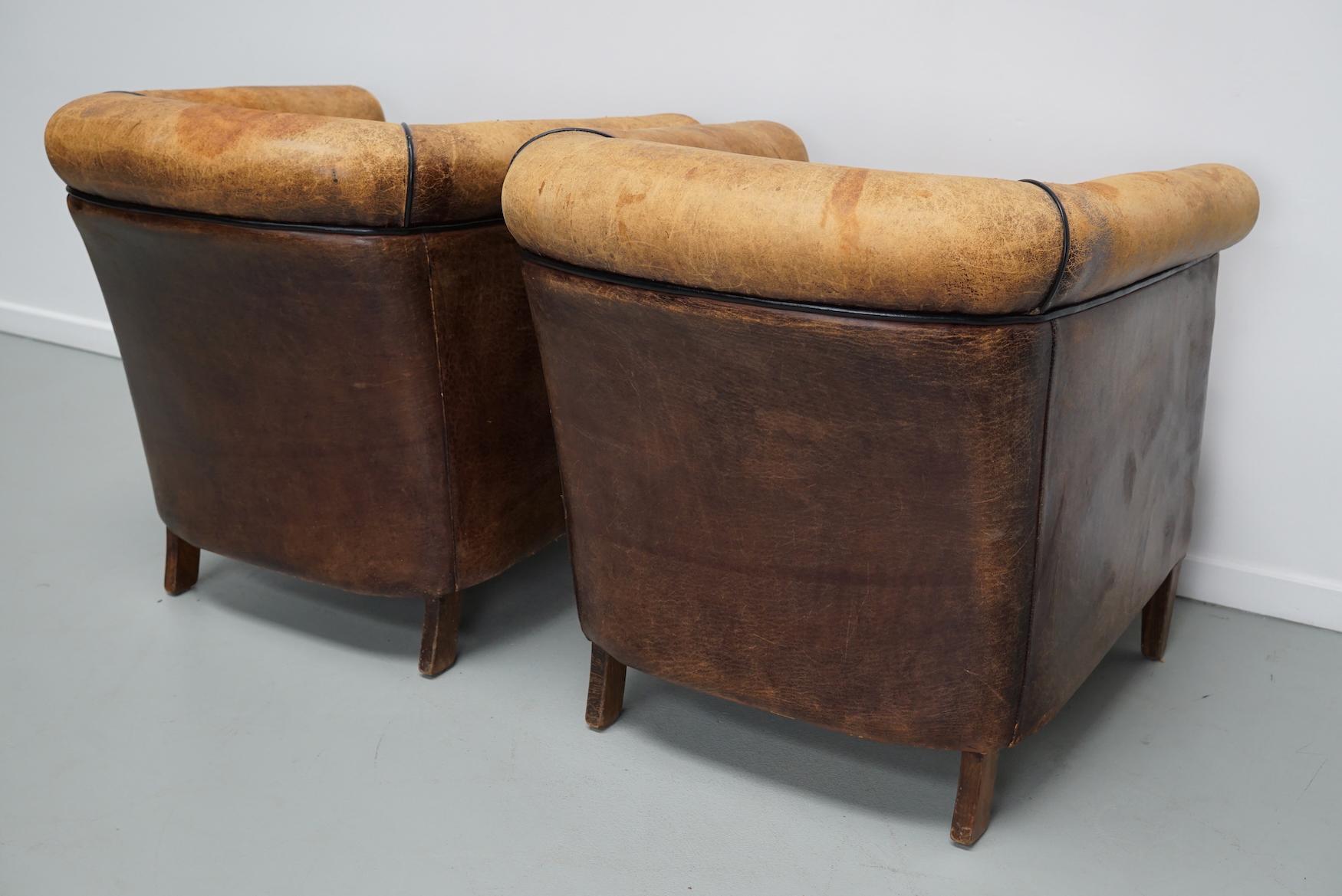 Vintage Dutch Cognac Colored Leather Club Chair, Set of 2 For Sale 10