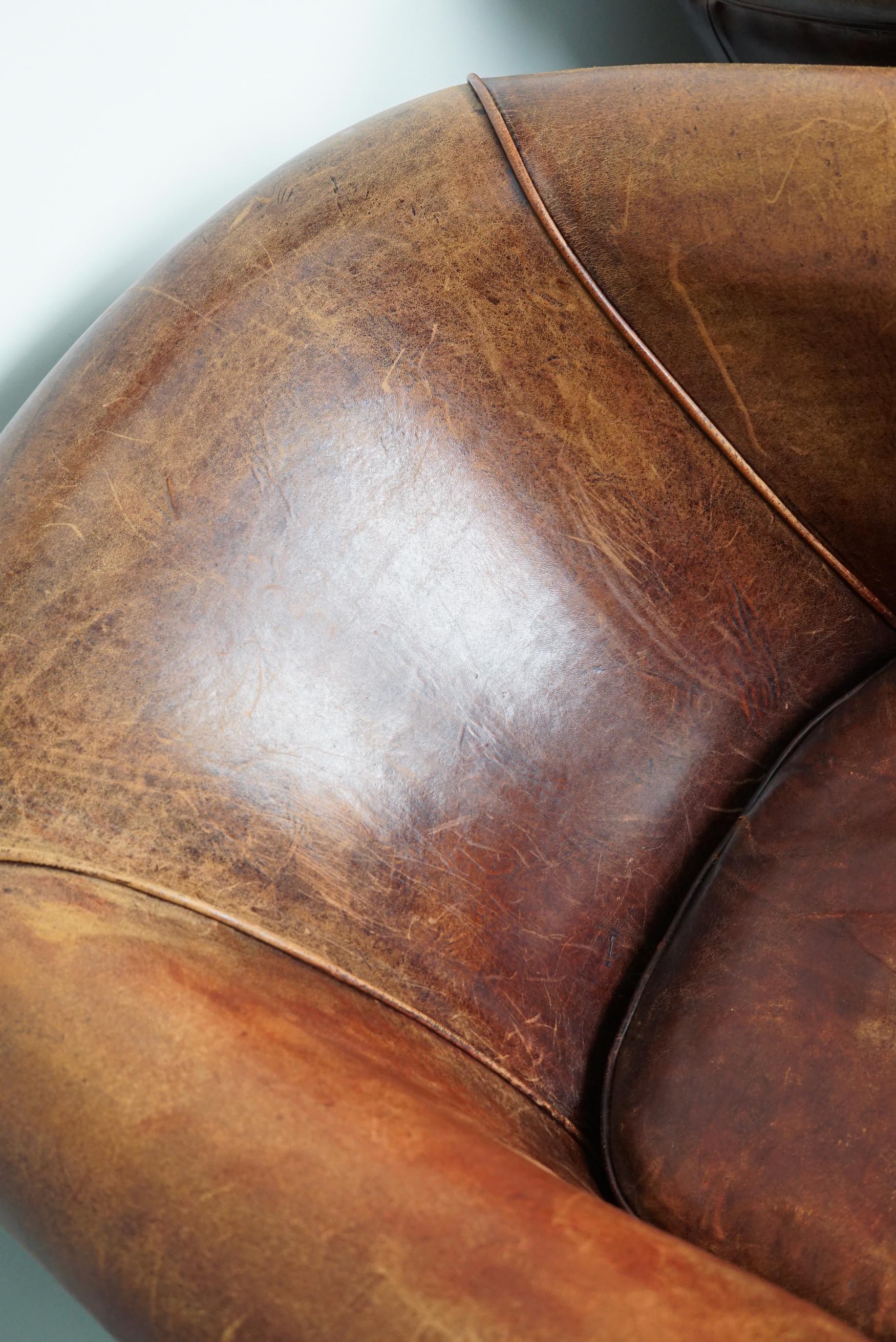 Vintage Dutch Cognac Colored Leather Club Chair, Set of 2 For Sale 10