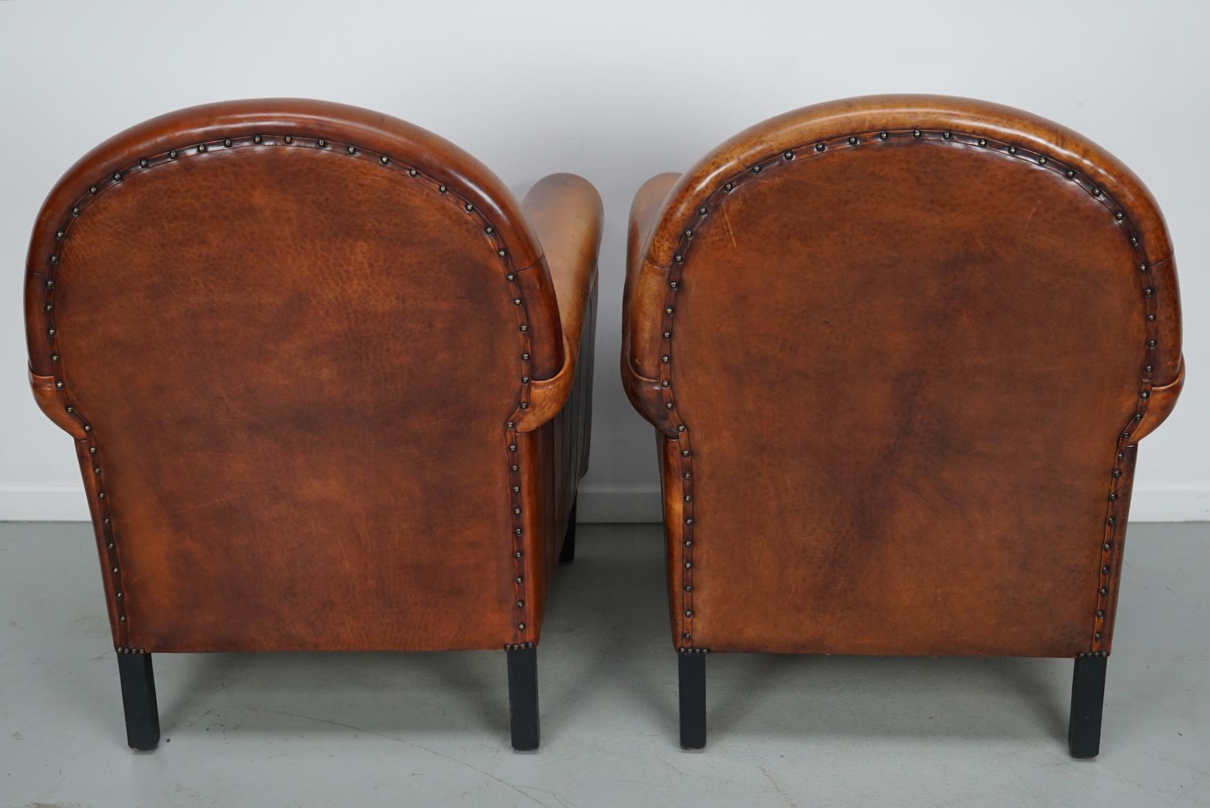 Silla Club Vintage holandesa de cuero color coñac, juego de 2 en venta 9