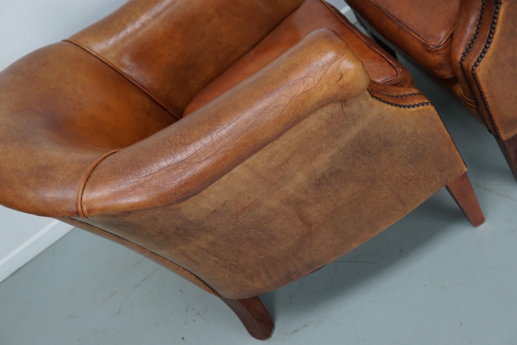 Fauteuil club néerlandais vintage en cuir de couleur cognac, lot de 2 9