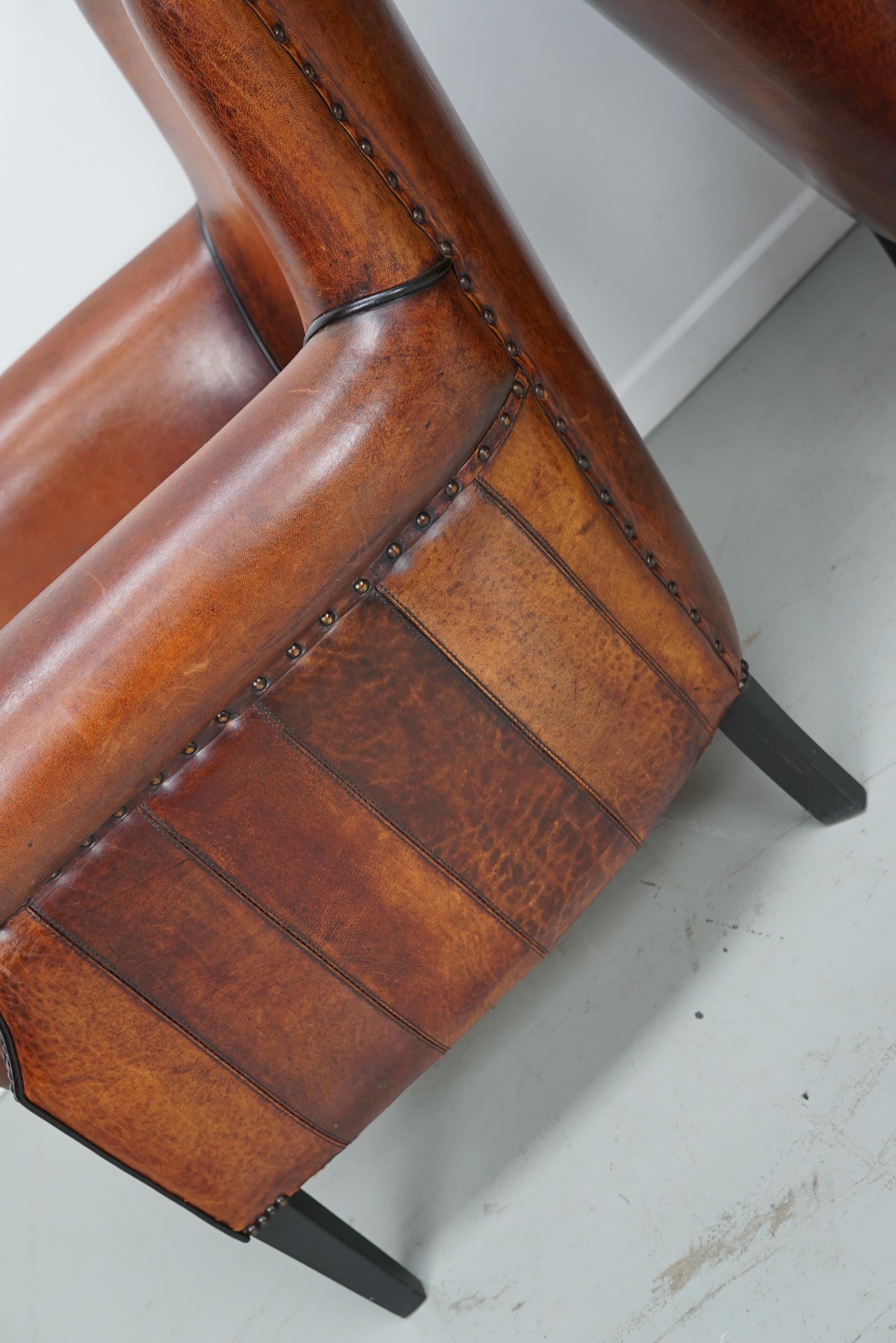 holländischer Cognacfarbener Clubsessel aus Leder, 2er-Set im Angebot 9