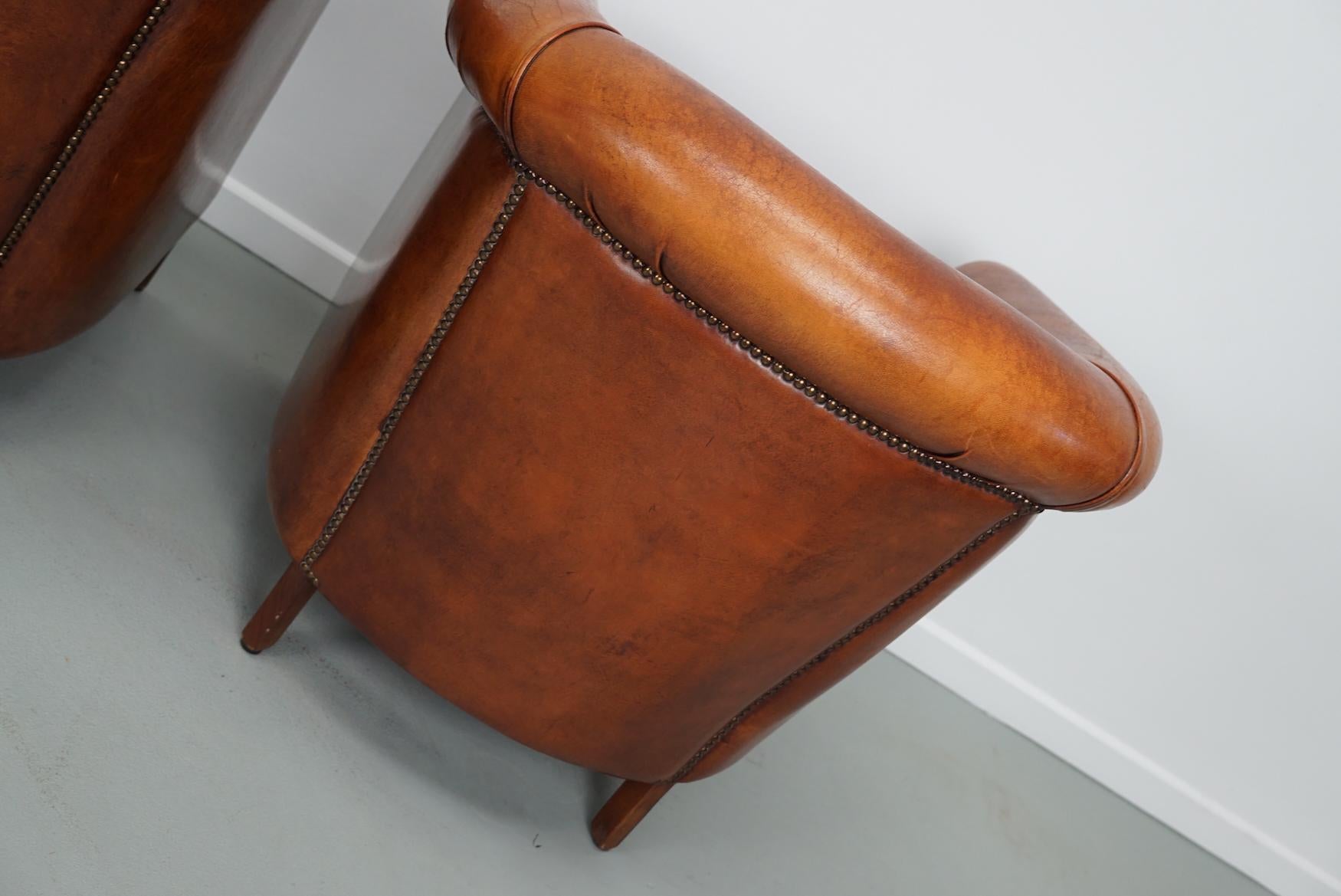 holländischer Cognacfarbener Clubsessel aus Leder, 2er-Set im Angebot 10