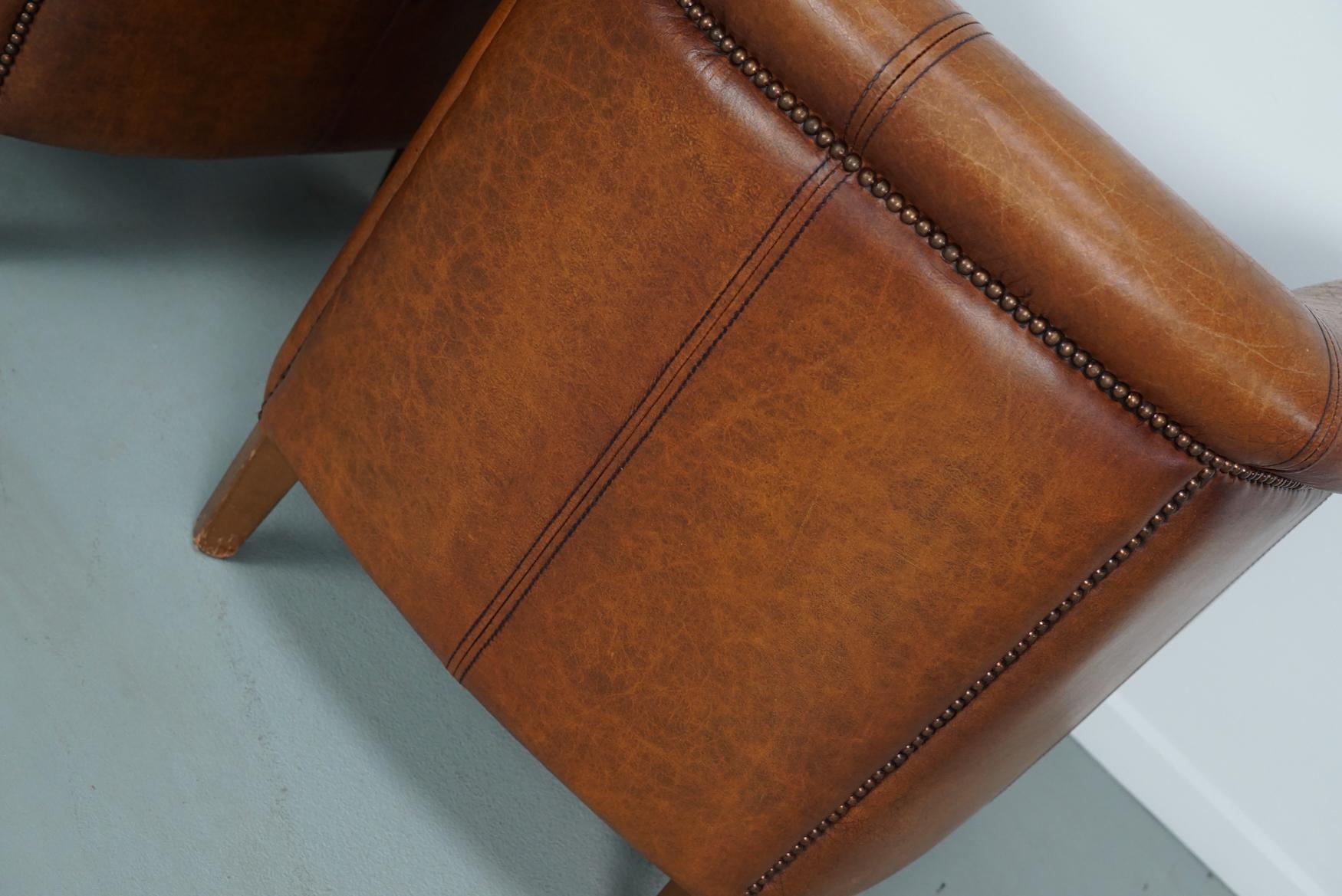 holländischer Cognacfarbener Clubsessel aus Leder, 2er-Set im Angebot 10