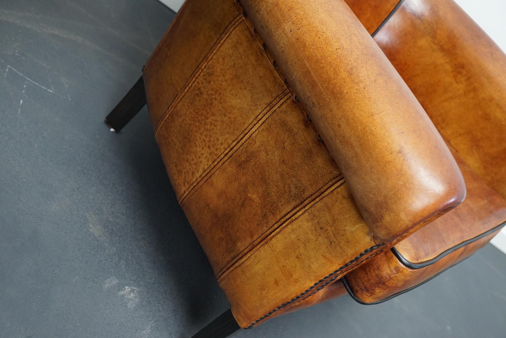 Vintage Dutch Cognac Colored Leather Club Chair, Set of 2 11