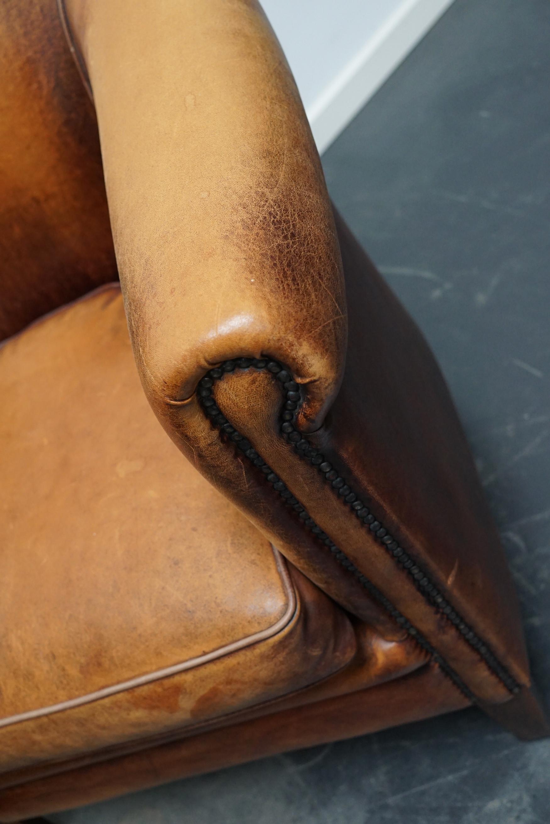 Vintage Dutch Cognac Colored Leather Club Chair, Set of 2 For Sale 11