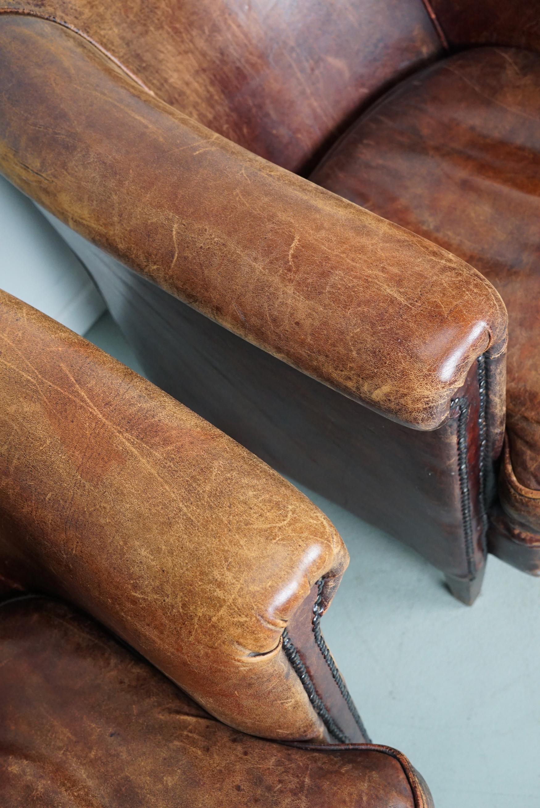 Vintage Dutch Cognac Colored Leather Club Chair, Set of 2 For Sale 11