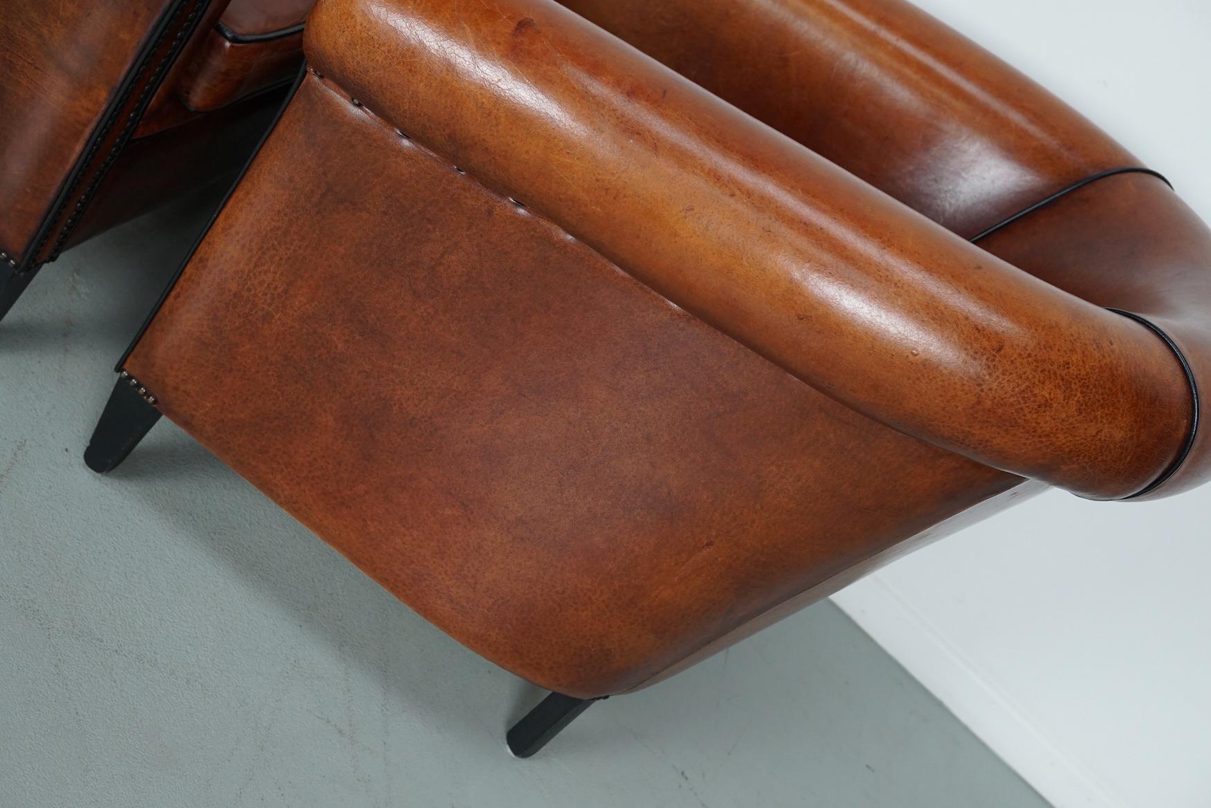 Vintage Dutch Cognac Colored Leather Club Chair, Set of 2 12