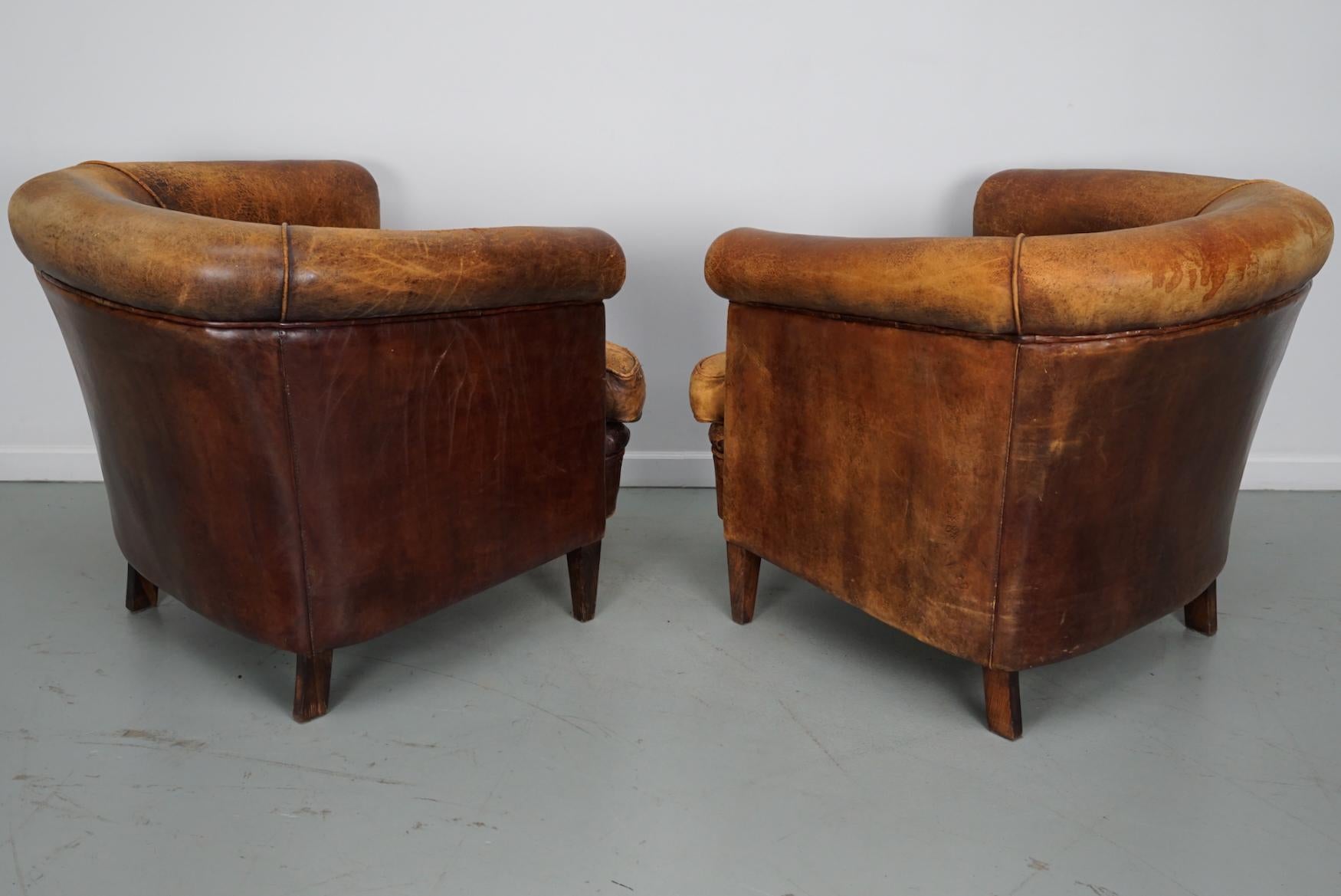 Vintage Dutch Cognac Colored Leather Club Chair, Set of 2 12