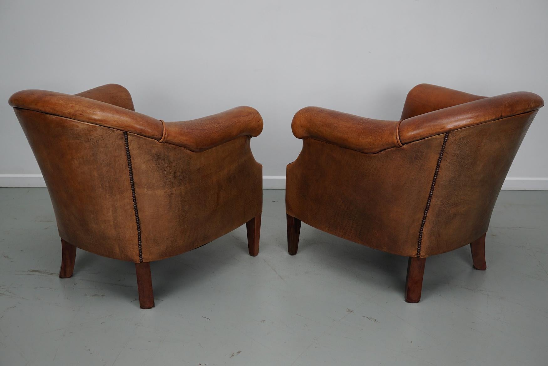 Fauteuil club néerlandais vintage en cuir de couleur cognac, lot de 2 10