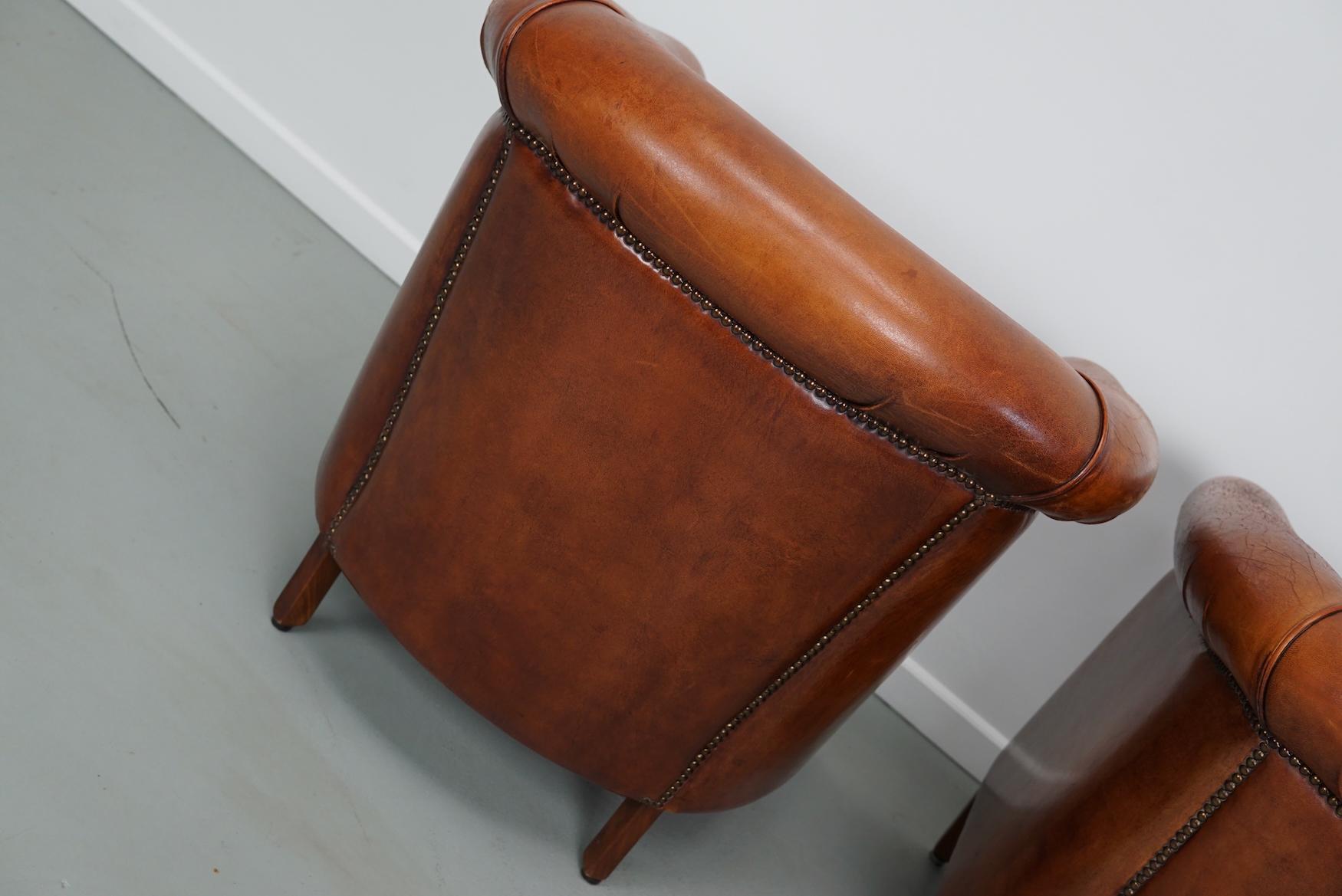 holländischer Cognacfarbener Clubsessel aus Leder, 2er-Set im Angebot 11