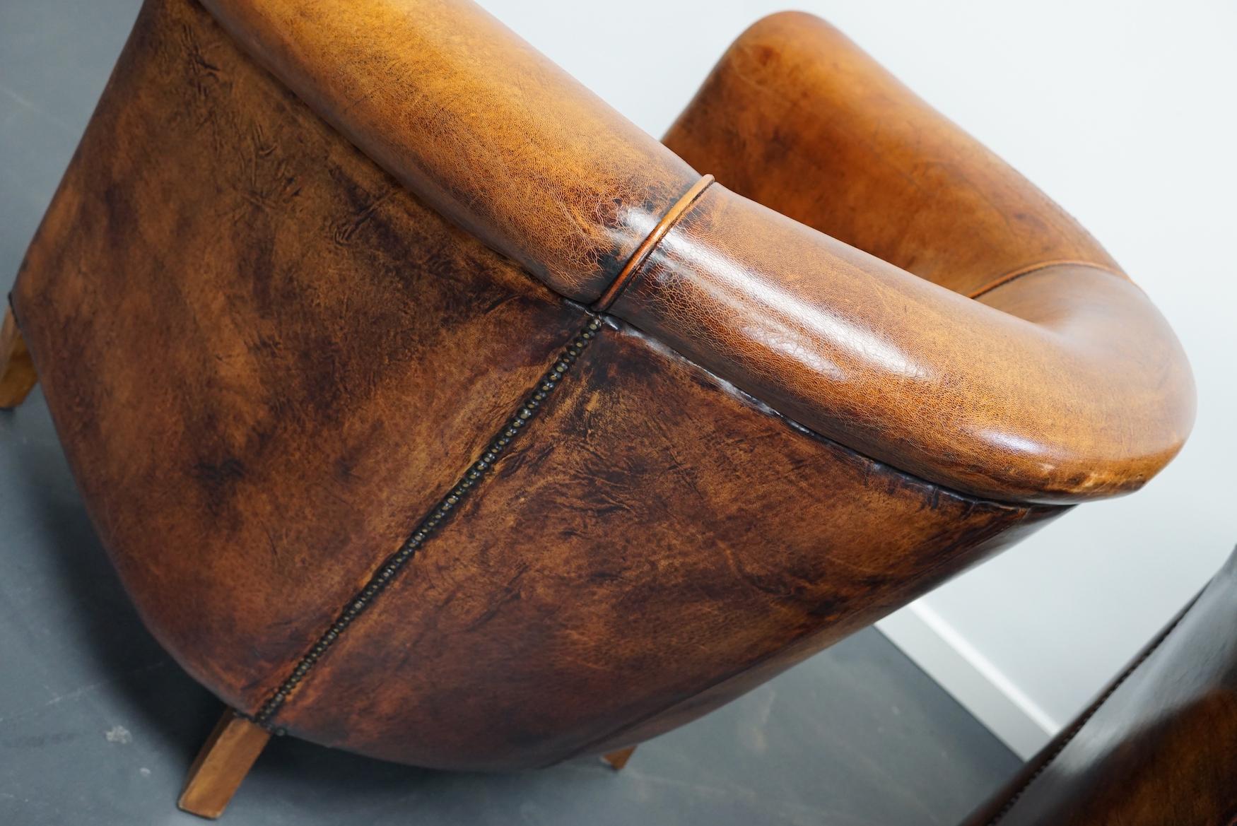 Vintage Dutch Cognac Colored Leather Club Chair, Set of 2 12