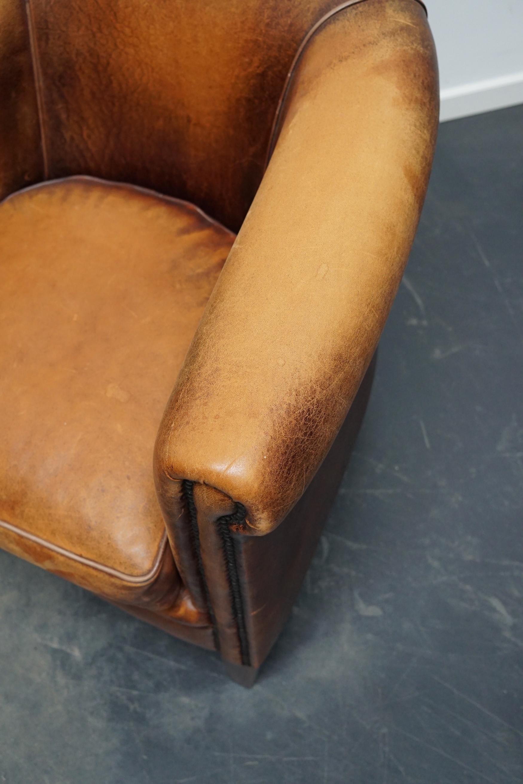 Vintage Dutch Cognac Colored Leather Club Chair, Set of 2 For Sale 12