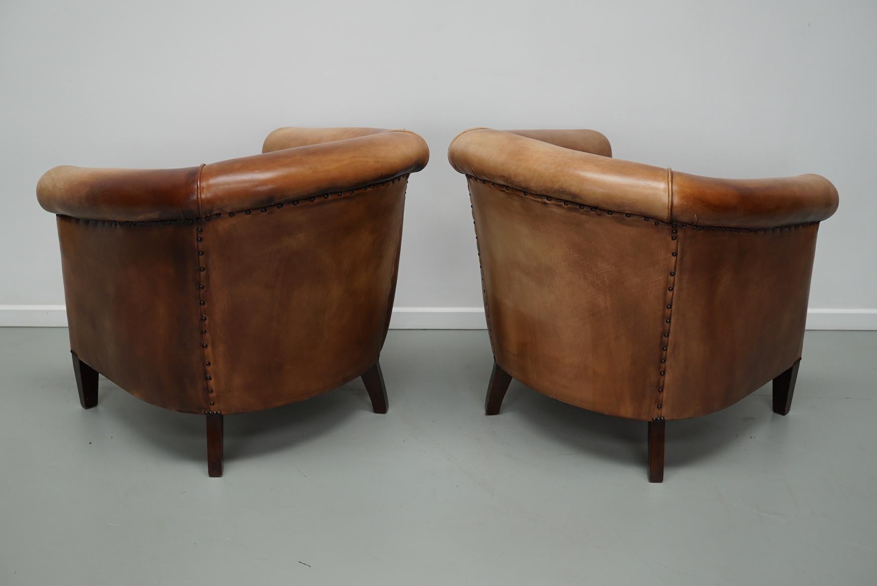 Vintage Dutch Cognac Colored Leather Club Chair, Set of 2 13