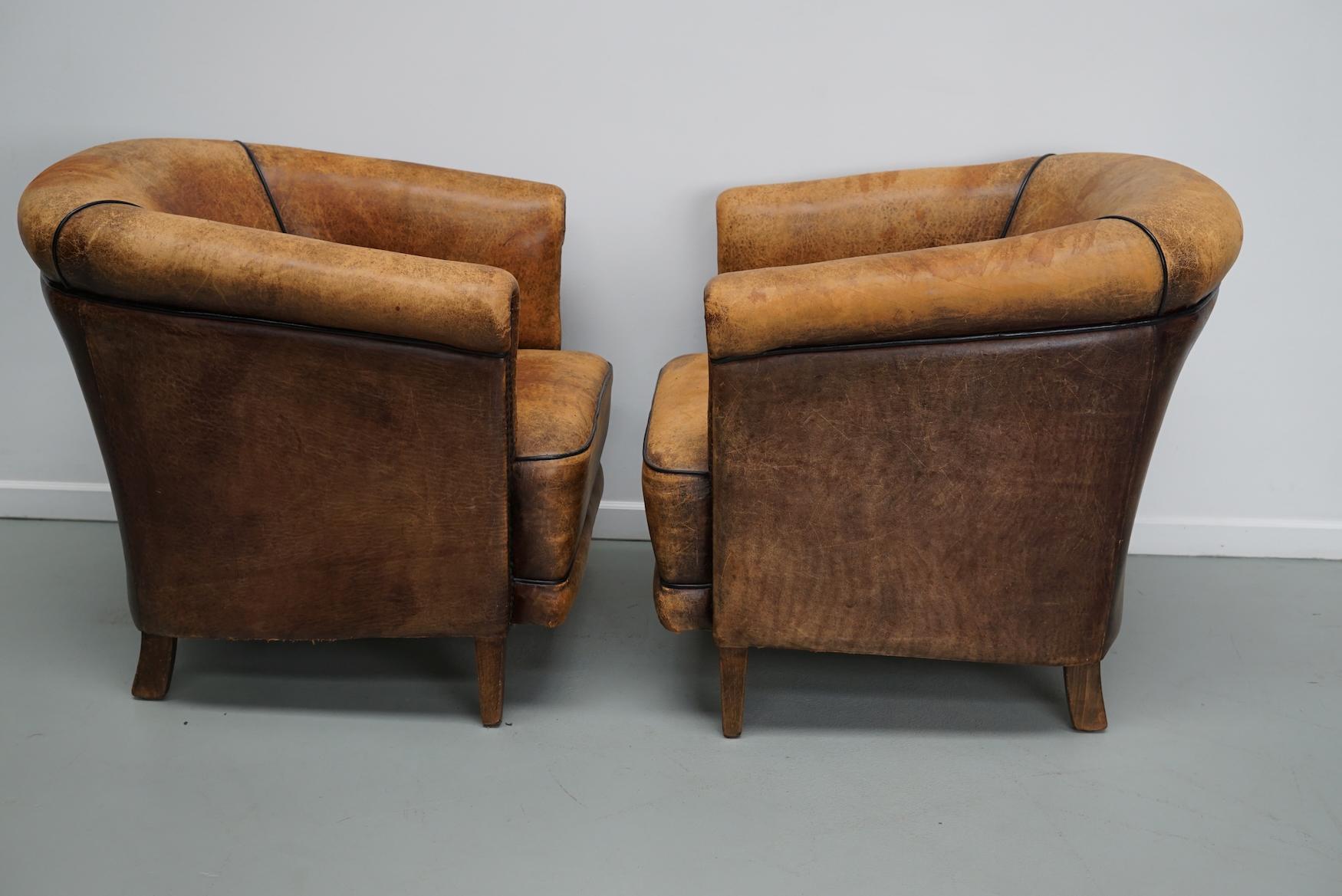 Vintage Dutch Cognac Colored Leather Club Chair, Set of 2 For Sale 12