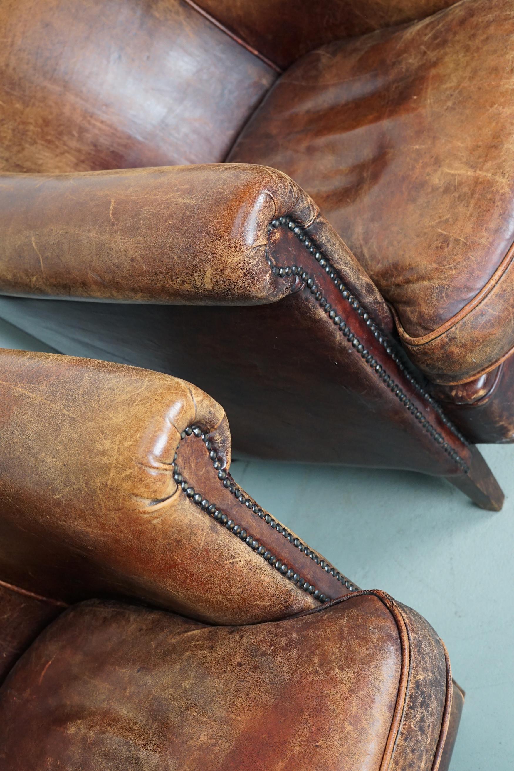 Vintage Dutch Cognac Colored Leather Club Chair, Set of 2 For Sale 12