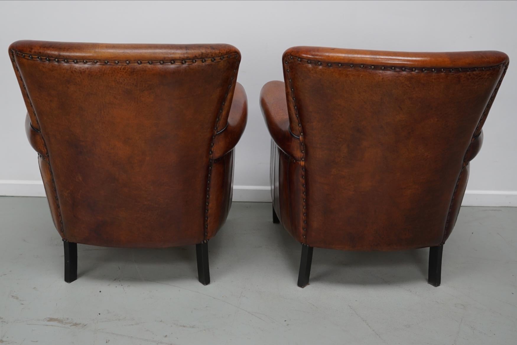holländischer Cognacfarbener Clubsessel aus Leder, 2er-Set im Angebot 11