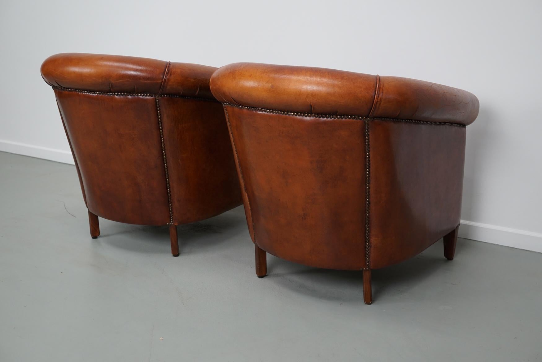 holländischer Cognacfarbener Clubsessel aus Leder, 2er-Set im Angebot 12