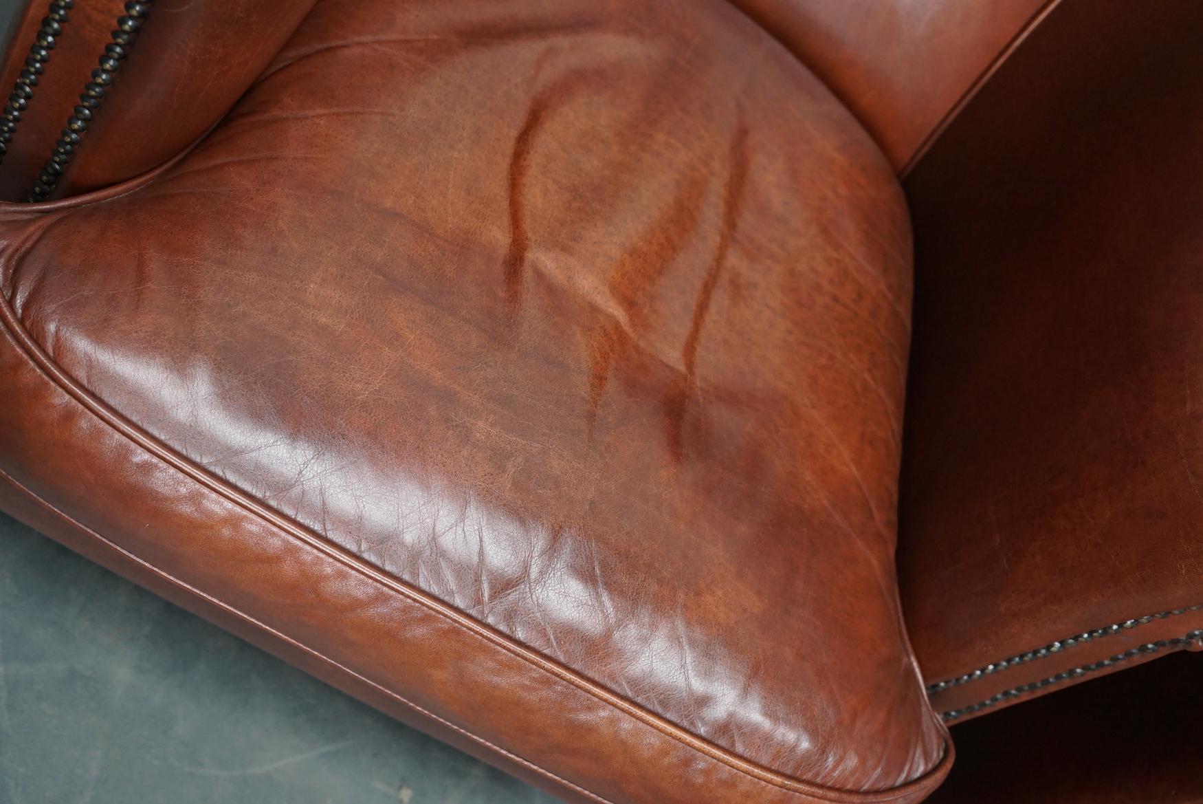 Vintage Dutch Cognac Colored Leather Club Chair, Set of 2 13
