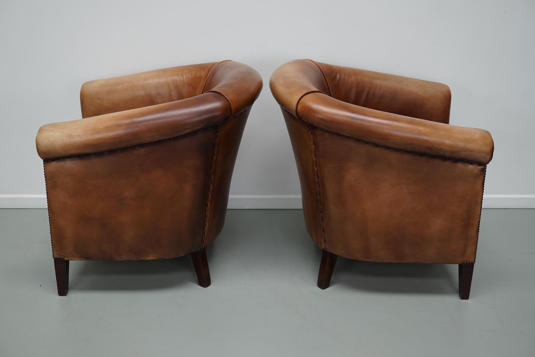 Vintage Dutch Cognac Colored Leather Club Chair, Set of 2 14