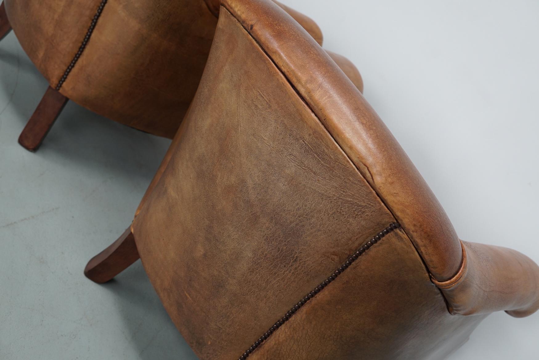 Fauteuil club néerlandais vintage en cuir de couleur cognac, lot de 2 12