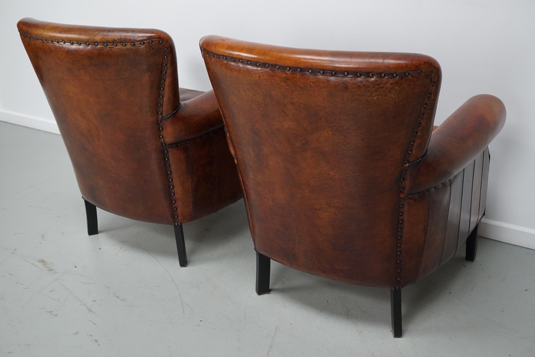 holländischer Cognacfarbener Clubsessel aus Leder, 2er-Set im Angebot 12