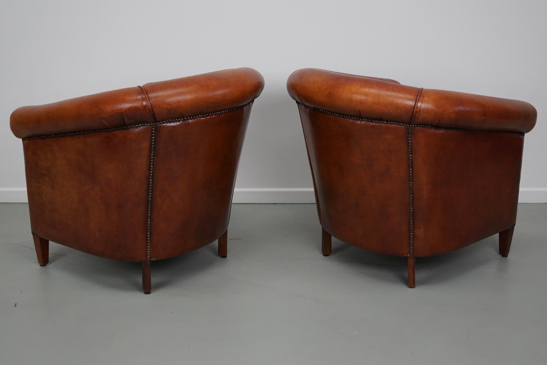 holländischer Cognacfarbener Clubsessel aus Leder, 2er-Set im Angebot 13