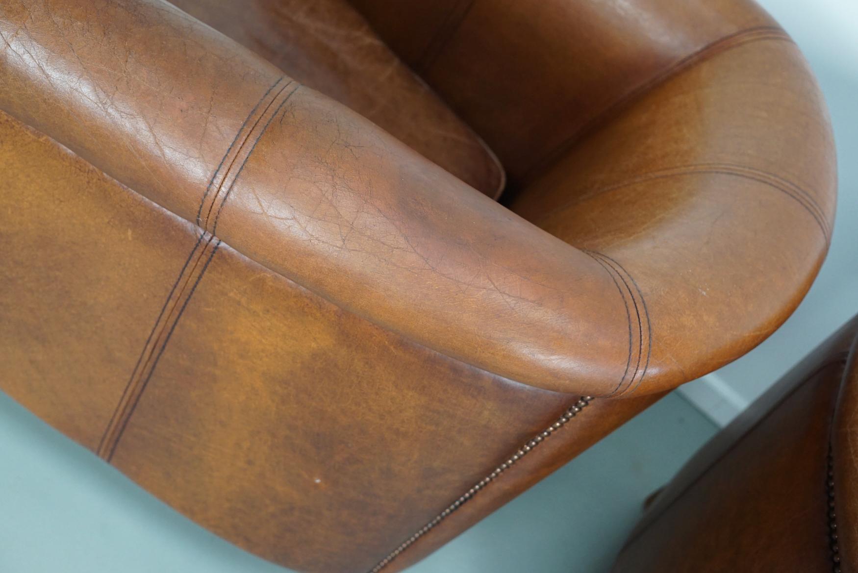 holländischer Cognacfarbener Clubsessel aus Leder, 2er-Set im Angebot 13