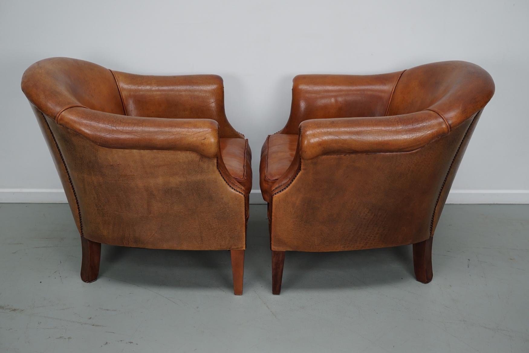 Fauteuil club néerlandais vintage en cuir de couleur cognac, lot de 2 13