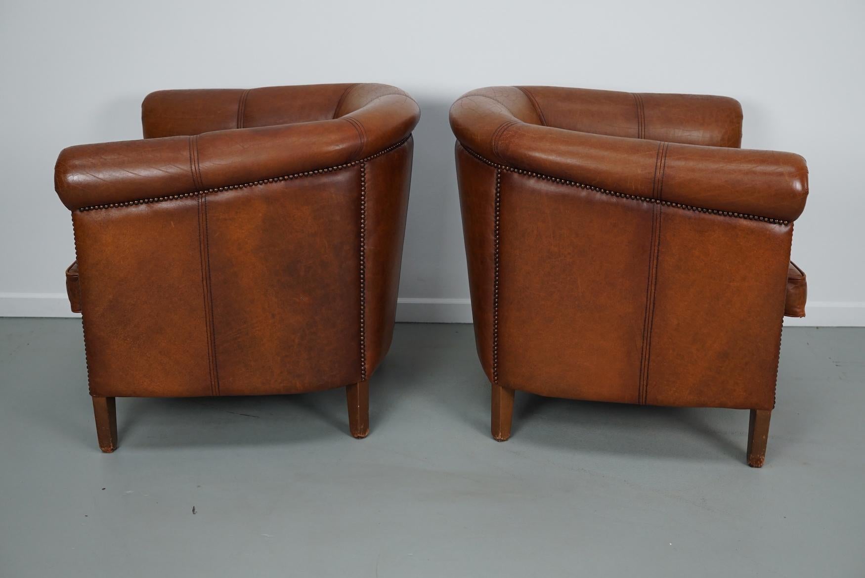 holländischer Cognacfarbener Clubsessel aus Leder, 2er-Set im Angebot 14