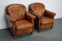 Vintage Dutch Cognac-Colored Leather Club Chair, Set of 2