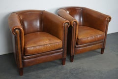Vintage Dutch Cognac-Colored Leather Club Chair, Set of 2