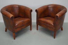 Vintage Dutch Cognac Colored Leather Club Chair, Set of 2