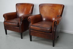 Vintage Dutch Cognac Colored Leather Club Chair, Set of 2