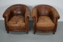 Vintage Dutch Cognac Colored Leather Club Chair, Set of 2