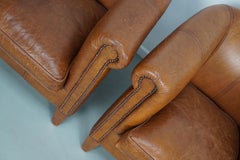 Vintage Dutch Cognac Colored Leather Club Chair, Set of 2