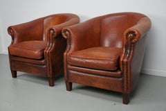 Vintage Dutch Cognac Colored Leather Club Chair, Set of 2