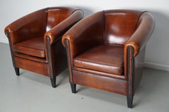 Vintage Dutch Cognac Colored Leather Club Chair, Set of 2