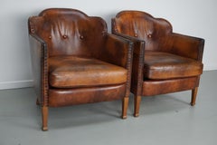 Vintage Dutch Cognac Colored Leather Club Chair, Set of 2