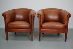 Vintage Dutch Cognac Colored Leather Club Chair, Set of 2