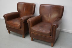 Vintage Dutch Cognac Colored Leather Club Chair, Set of 2